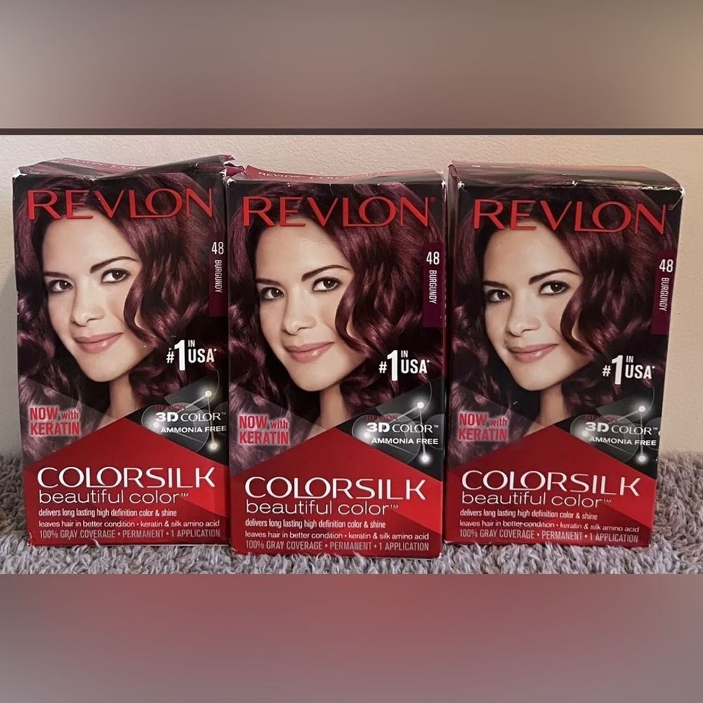 Revlon ColorSilk Beautiful Permanent Hair Color  #48 BURGUNDY Lot Of 3 NEW